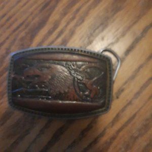 Vtg. Alumaline 4108 Brass Leather Eagle Belt Buckle BB-317 3"